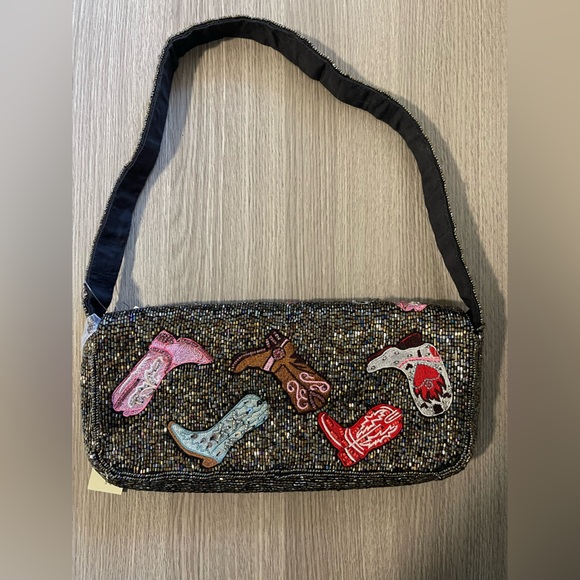 NWT Beaded Western Boots Shoulder Bag - Cowgirl Rodeo Festival Clutch - Picture 10 of 14
